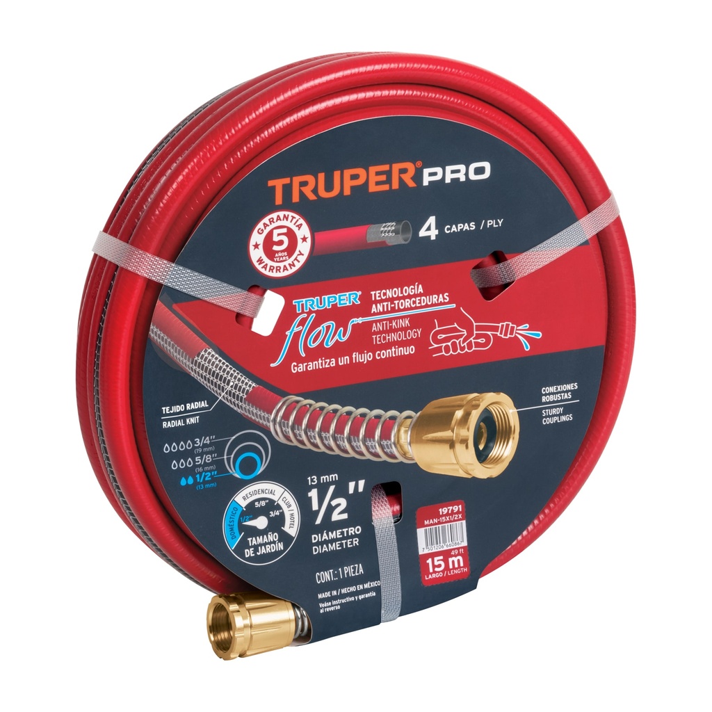 MANGUERA REFOR 1/2X15M 4 CAPAS MAN-15X1/2X TRUPER #9857 19791