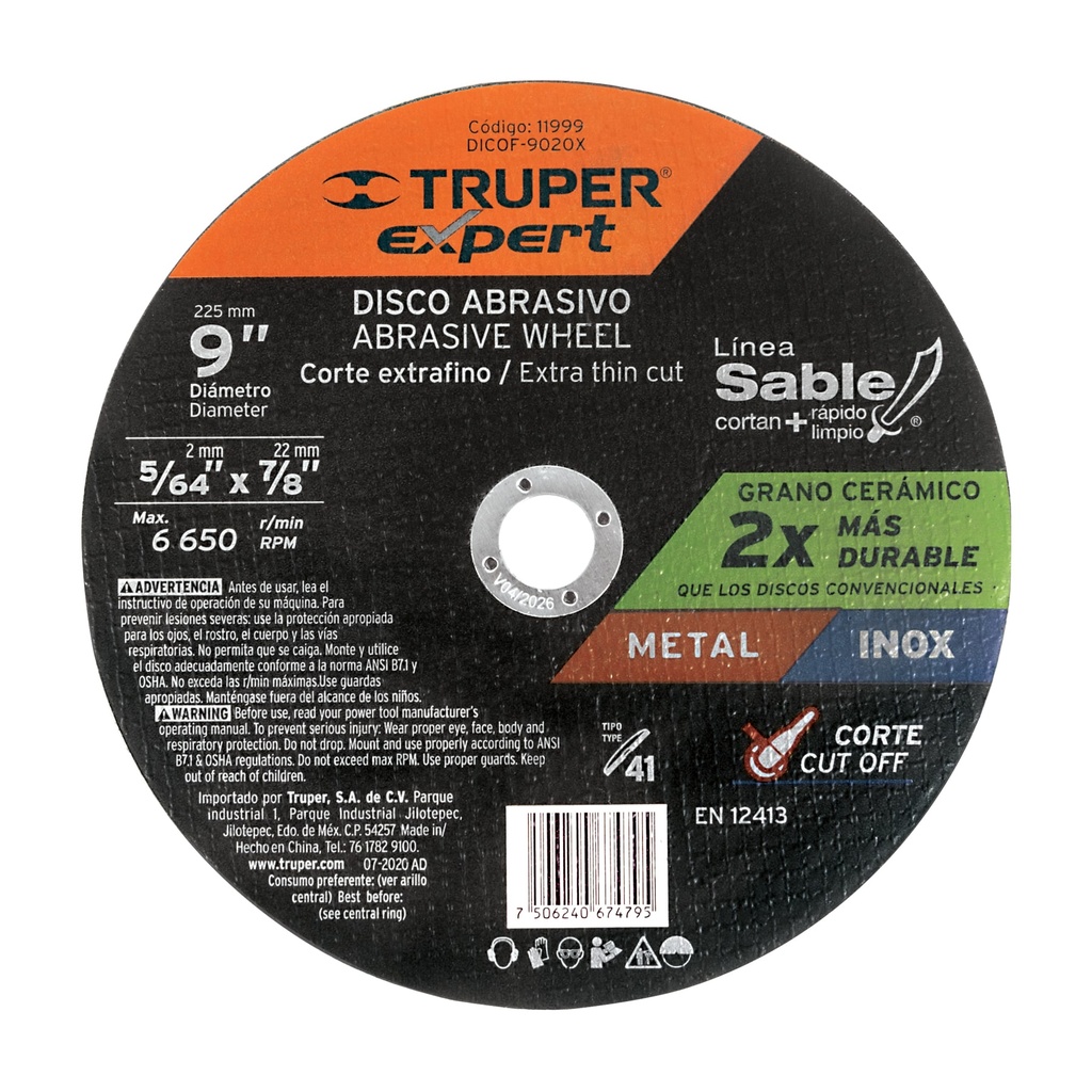 DISCO P/CORTE MET FINO 9" DICOF-9020X TRUPER #40836 #11999