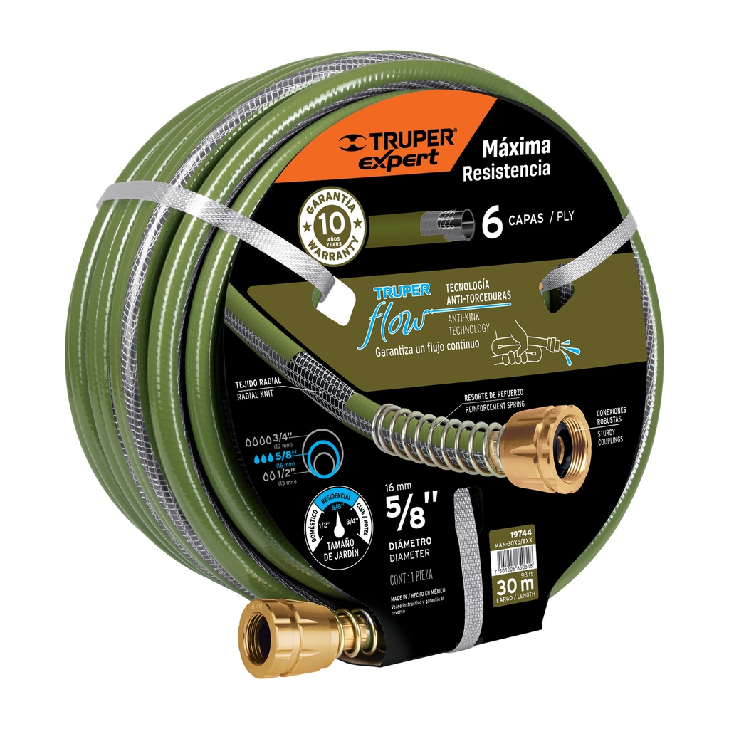 MANGUERA REFOR 5/8X30MTS 6 CAPAS MAN-30X5/8XX TRUPER #19744