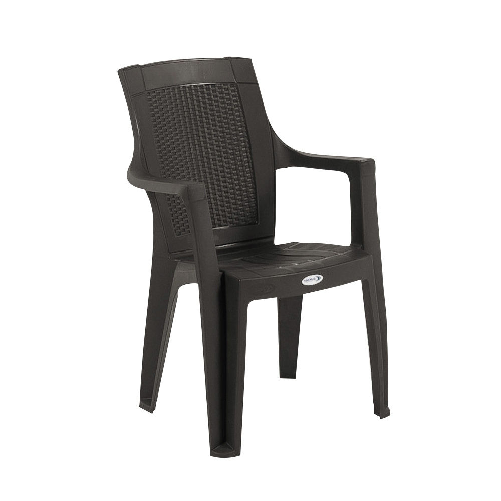 SILLA PLASTICA CON BRAZO (ETERNA RATAN) CAFE