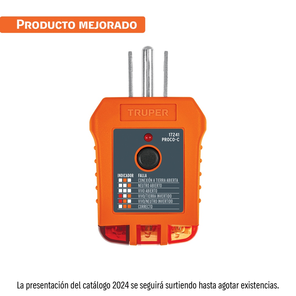 PROBADOR DE TOMACORRIENTE 127V PROCO-C TRUPER #37124