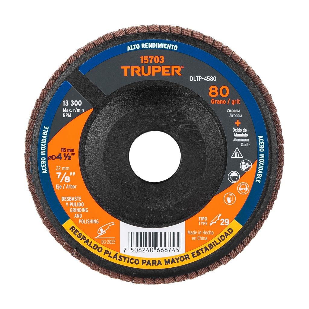 DISCO FLAP 41/2 G80 RESPALD PLAST DLTP-4580 TRUPER #39024