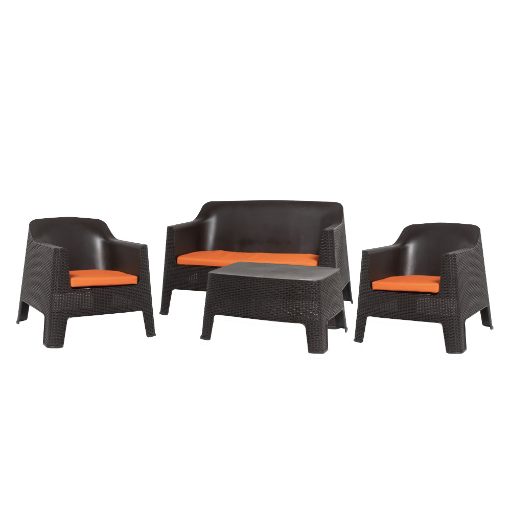 JUEGO DE SALA PLASTICO BALI (FAMILIAR) CAFE (COJIN NARANJA)