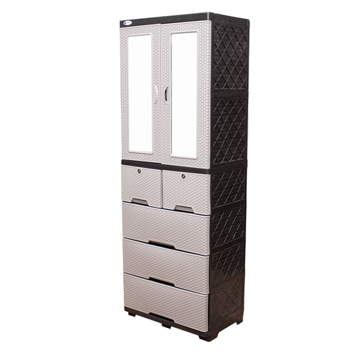 [2464] ARMARIO PLASTICO TITAN RATAN BEIGE DOBLE ESPEJO CON SEGURIDAD