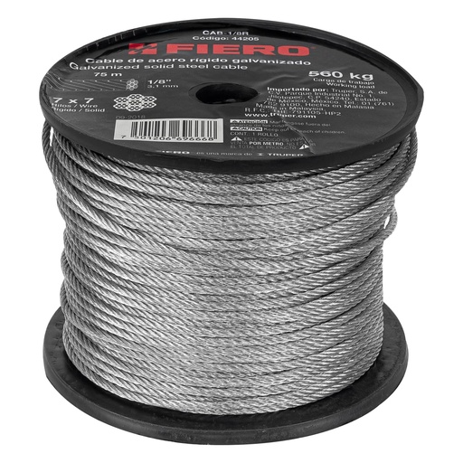 [25463] CABLE DE ACERO 1/8", RIGIDO CAB-1/8R FIERO TRUPER #25463