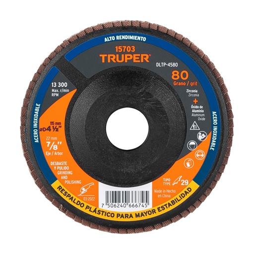 [27904] DISCO FLAP 41/2 G80 RESPALD PLAST DLTP-4580 TRUPER #39024