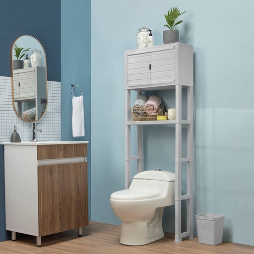 [1007] ESTANTE ORGANIZADOR DE BAÑO CON PUERTAS GRIS 12978-XP RIMAX #5100017