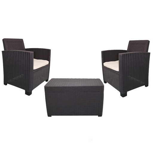 [2861] JUEGO DE SALA DE PLASTICO ALAMO (DUO) CAFE (COJIN BEIGE)
