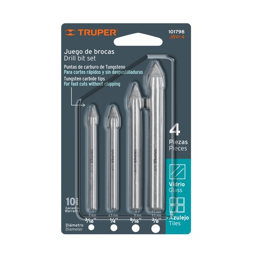 [29528] JGO. 4 BROCAS P/ VIDRIO Y AZULEJO JBVI-4 TRUPER #41875